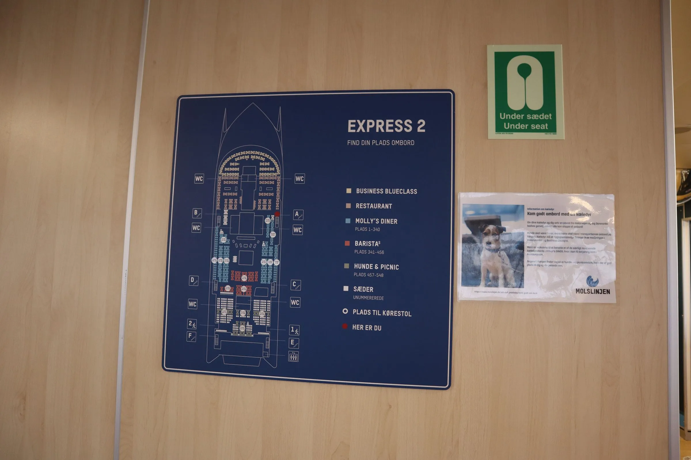 En dæksplan for Express 2 med lounger, restaurant og faciliteter