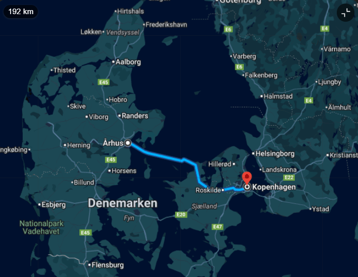 Map Copenhagen Aarhus